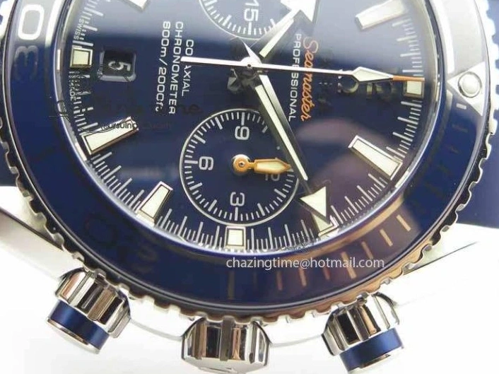 0508 Chic Planet Ocean Master Chrono 45mm SS OM 1:1 Best Edition Blue Dial On Blue Rubber Strap A 8172